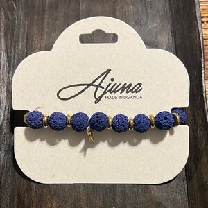 Ajuna Blue Volcanic Lava Stone and Gold Beaded Bracelet